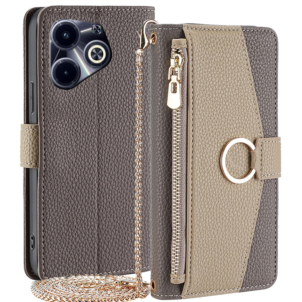Leather Case for Transsion Infinix Hot 40i Makeup Mirror Zipper Pocket Phone Cover with Shoulder Strap Leather Case for Transsion Infinix Hot 40i Makeup Mirror Zipper Pocket Phone Cover with Shoulder Strap